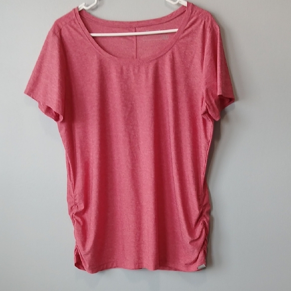 Eddie Bauer Pink Moisture Wicking Rouched Sides Short Sleeve Top Women's XL - Picture 1 of 5